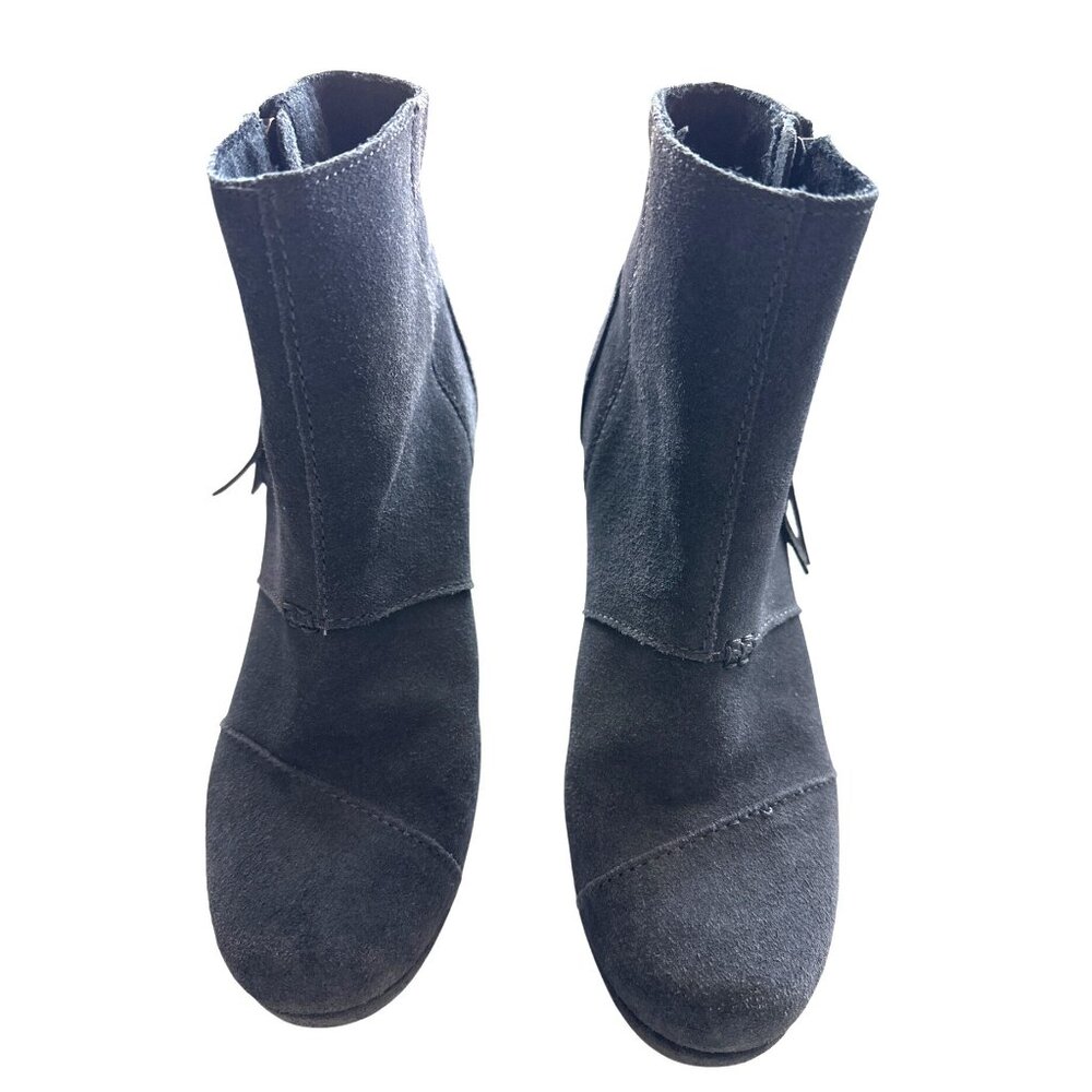 Toms Gray Ankle Boots Suede Wedge Tassel Pull Side Zippers Wrapped Heel Size 8 - Picture 5 of 6